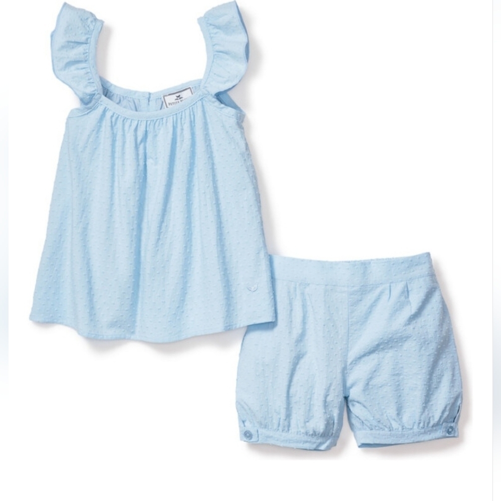 Light Blue Ruffle-Shoulder Tank & Pull-On Shorts Set - Kids